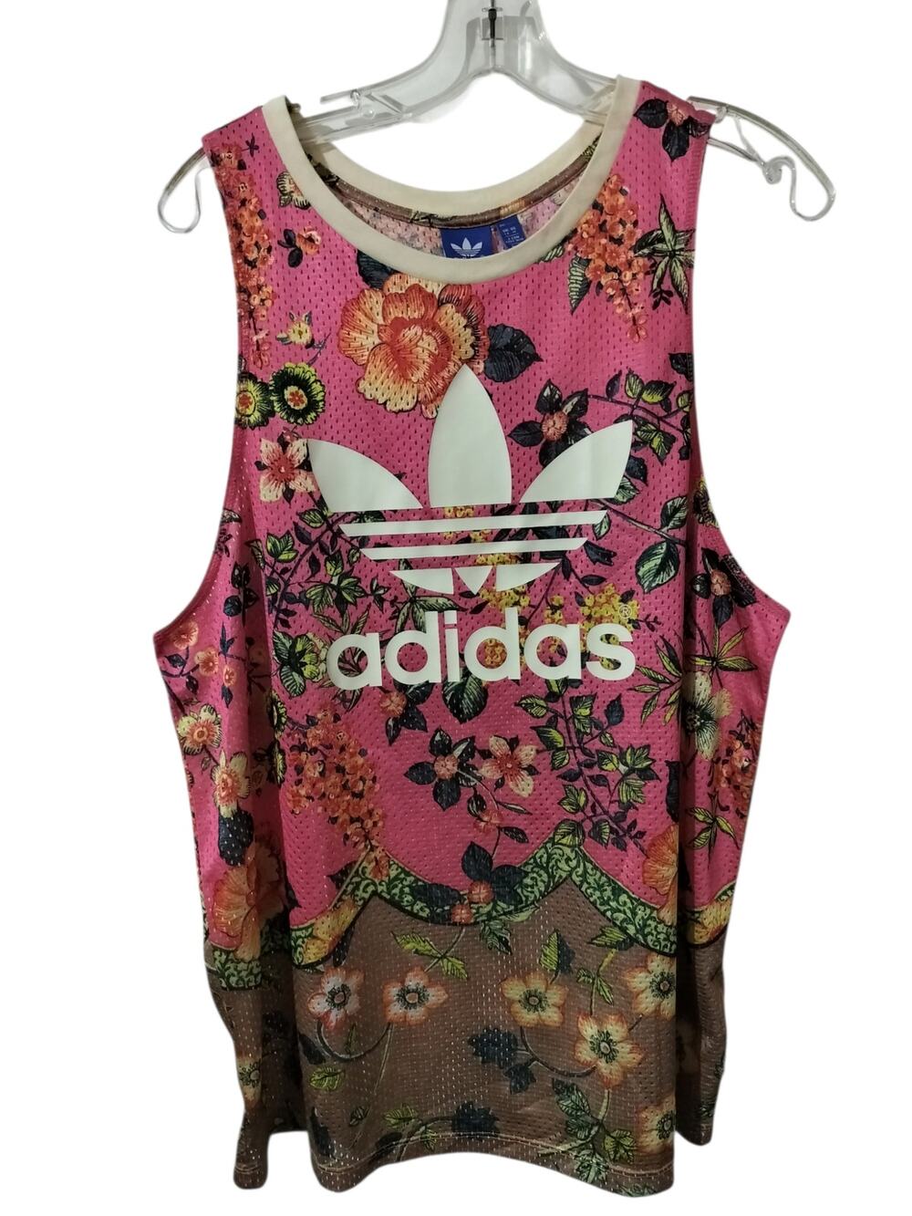 6041)Adidas Jardineto Pink Floral Trefoil Tank Top US Medium